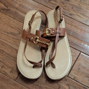 Avellini Brown Leather Sandals with Horsebit Gold Accents